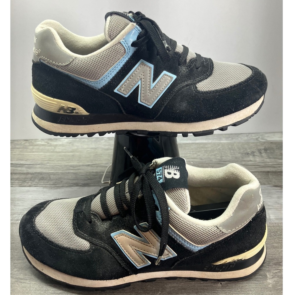 New Balance 574 Black Grey Light Blue Suede Mesh Sneakers W574SKC Womens 8